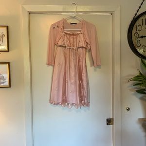 Two-Piece Elegant Delicate Satin and Lace Children’s Dress and Cropped Shrug